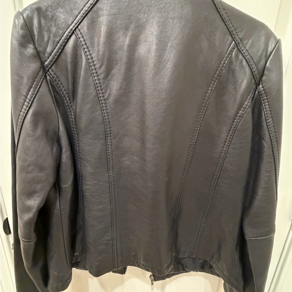 Michael Kors Black Leather Zip-Front Moto Jacket - Picture 9 of 11